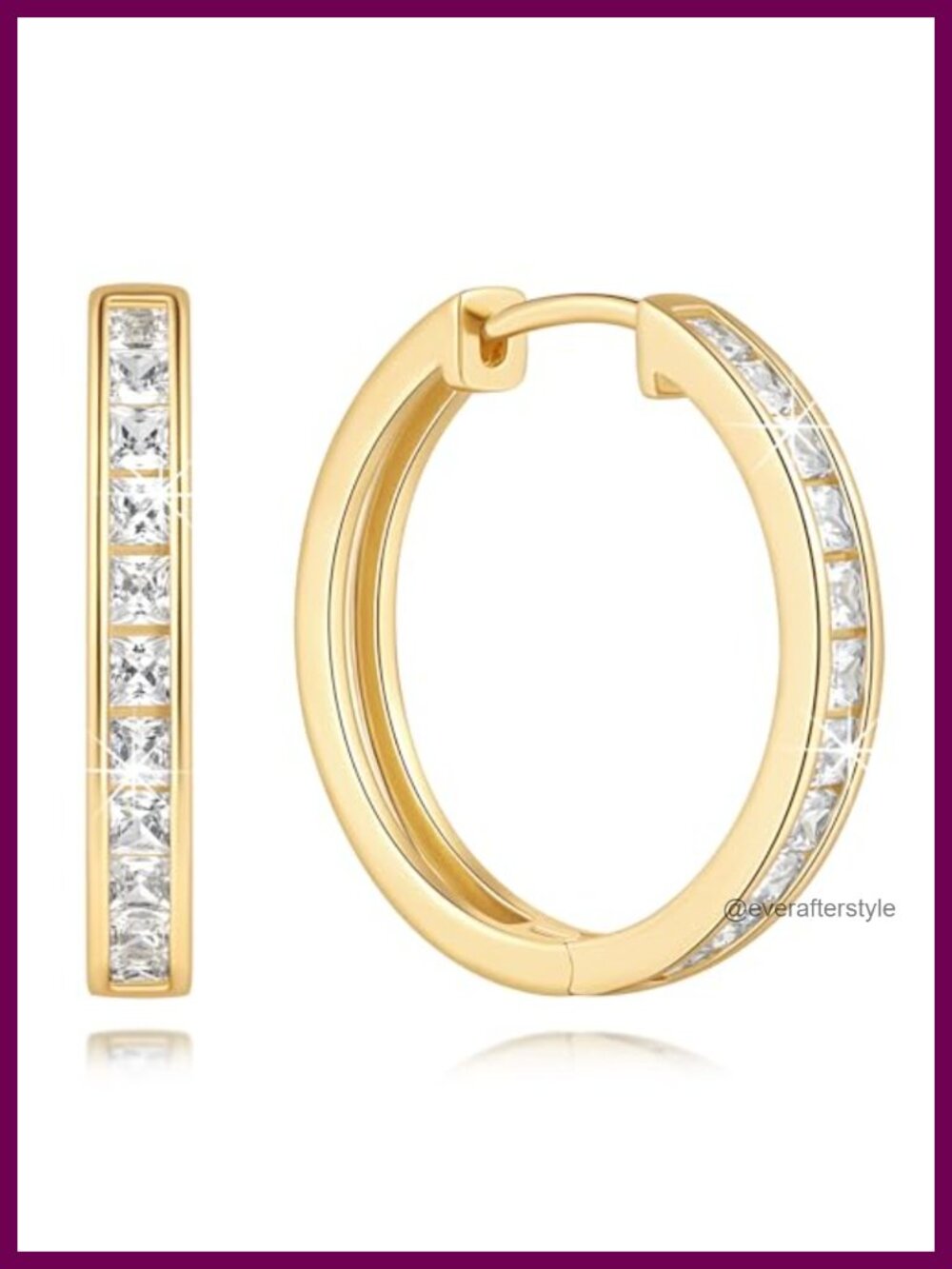 14K Gold Plated Hoop Earrings Cubic Zirconia Huggie Spring Hinge Women's Jewelry